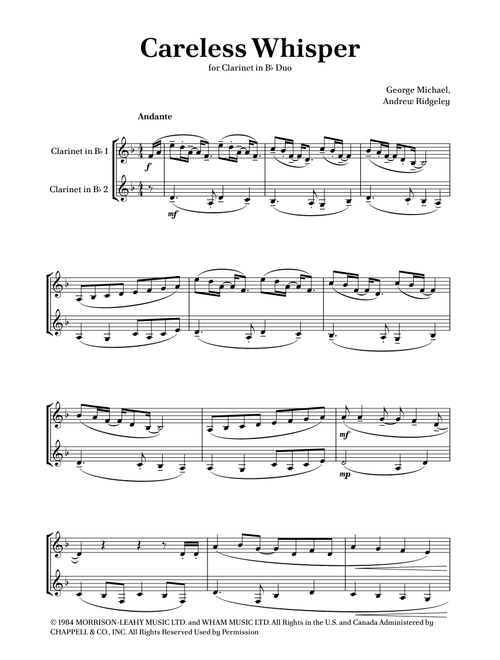 Careless Whisper (Arr. Caio Costa) - Seether (Clarinet Duet)