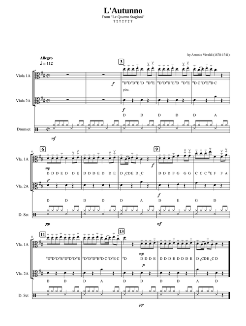 Autumn by Antonio Vivaldi Short Viola parts ADAPTED