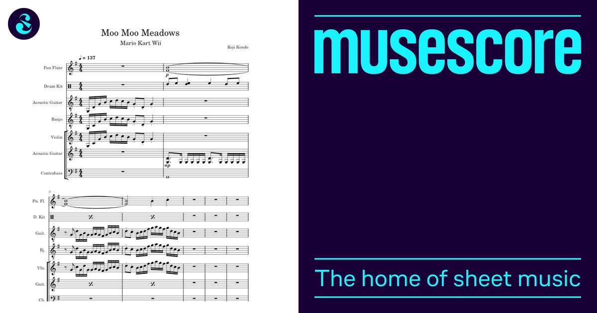 Moo Moo Meadows – Koji Kondo Sheet music for Violin, Guitar, Drum group ...