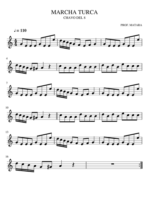 PARTITURA DE MARCHA TURCA (CHAVO DEL 8)