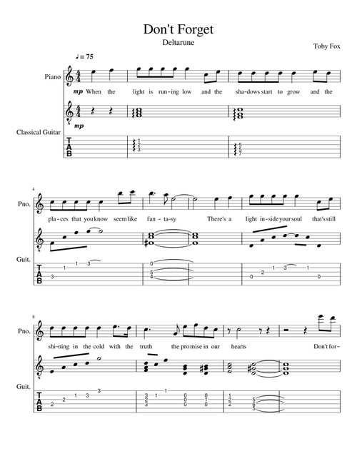 Deltarune - Don't Forget (Guitar Accompaniment)