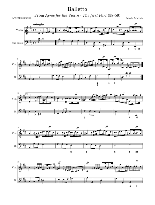 Ayrs for the Violin: The first Part: Balletto - Nicola Matteis