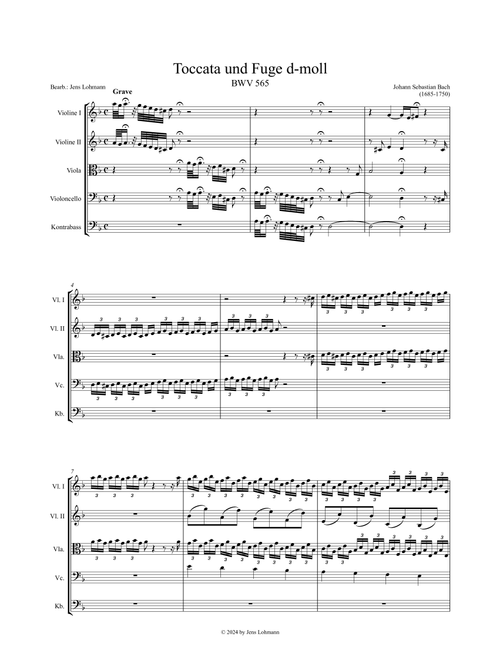 Toccata and Fugue in D minor, BWV 565 – Toccata und Fuge in d-moll (Arr. Jens Lohmann) - Johann Sebastian Bach (1685-1750) (String Ensemble)