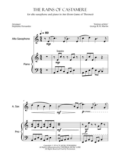 The Rains Of Castamere (Arr. Stéphanie Fernandes) - Various (Alto Sax and Piano)