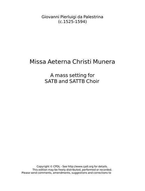Missa Æterna Christi munera - Giovanni Pierluigi da Palestrina