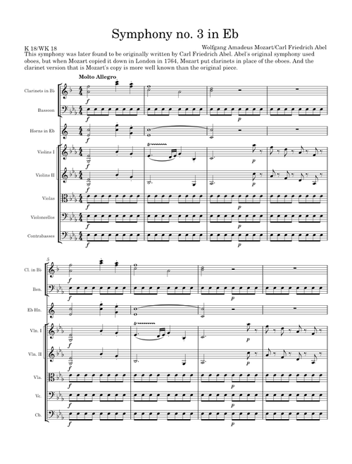 Symphony no. 3 in Eb K 18 - Wolfgang Amadeus Mozart/Carl Friedrich Abel