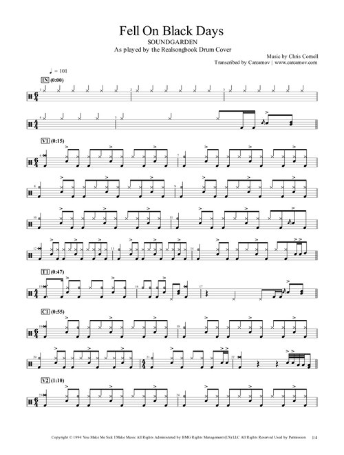 Fell On Black Days (Arr. Realsongbook) - Soundgarden (Drums)