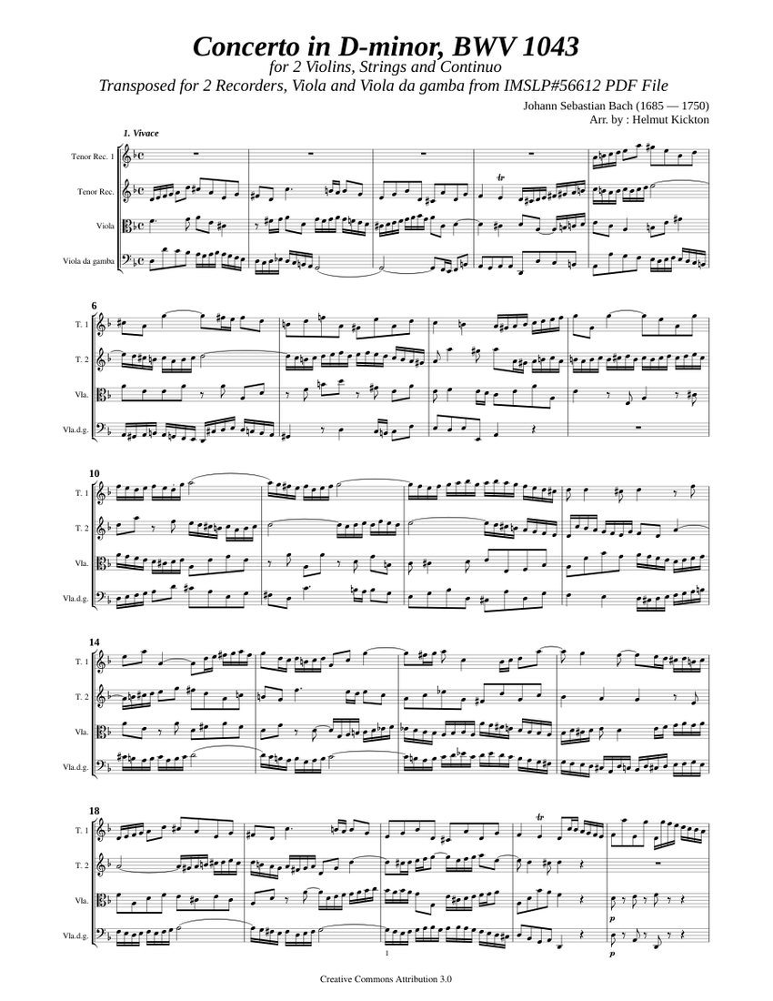 Bach, J. S. _ Concerto for 2 Violins in D minor, BWV 1043 [2 Rec