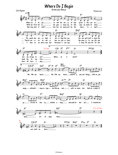 Where Do I Begin (Love Story) (Lead sheet with lyrics )