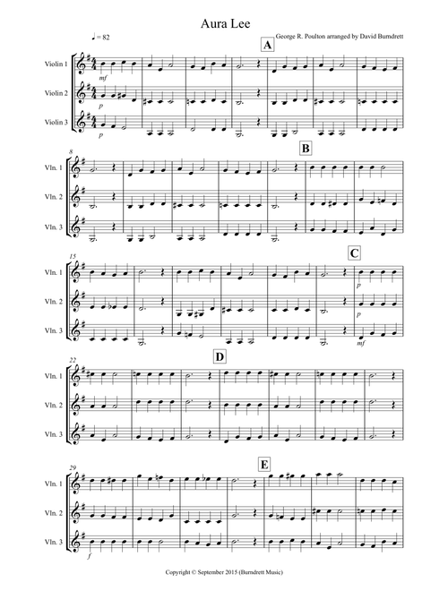Aura Lee for Violin Trio (Arr. David Burndrett) - George R Poulton (Violin Solo)