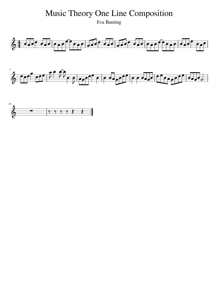 Music Theory One Line Compsition Sheet music for Piano (Solo) Easy ...
