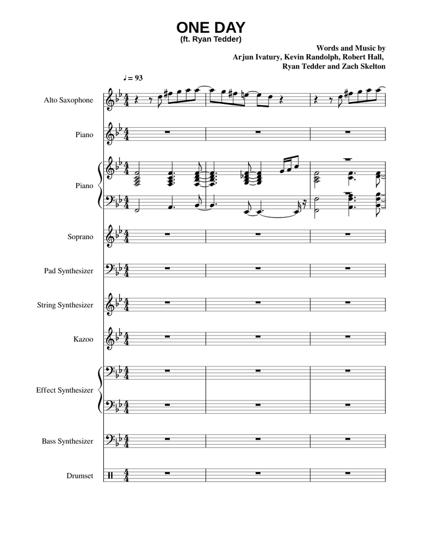 One Day (ft. Ryan Tedder) - Logic Sheet music for Piano, Soprano, Kazoo ...