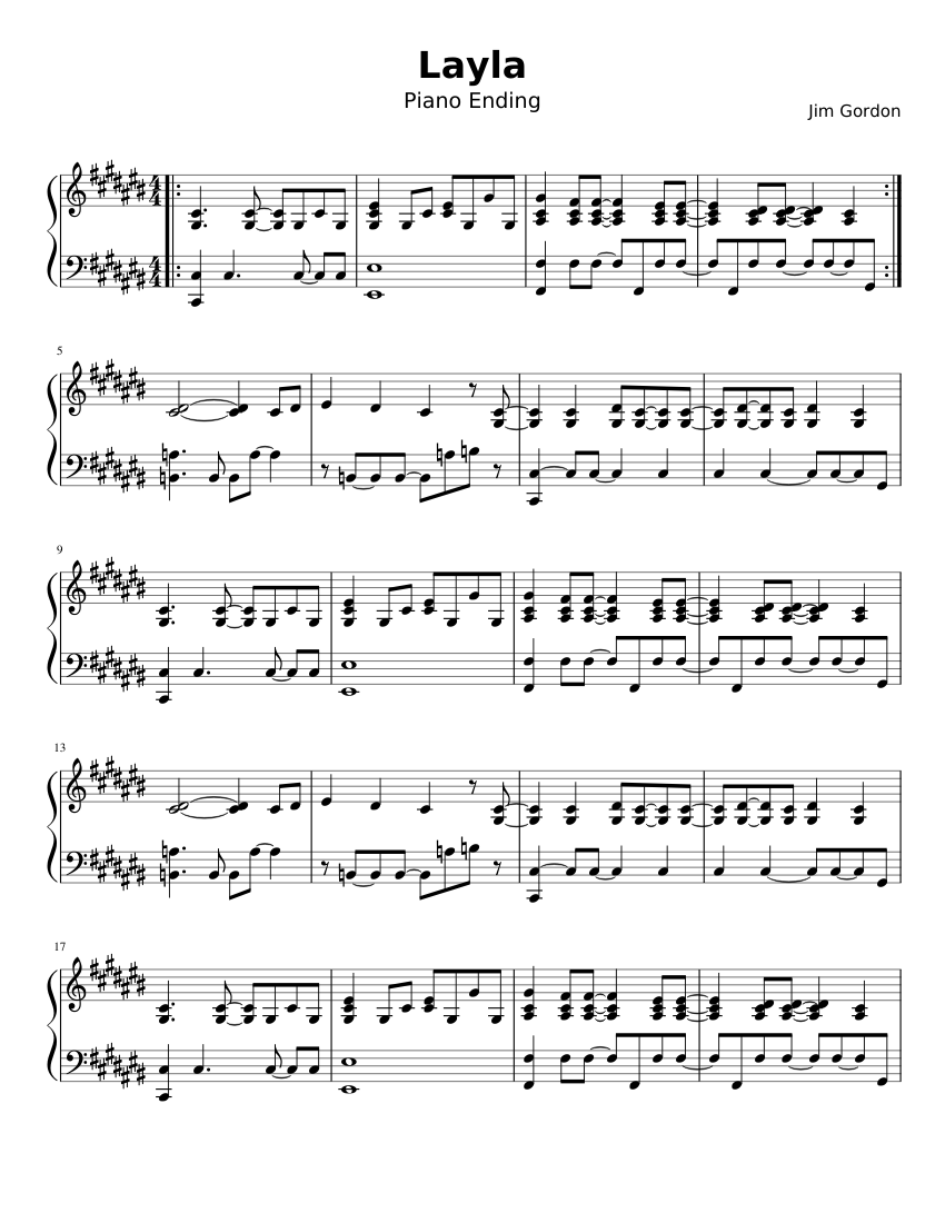 Rizado difícil hierro Layla (Piano Ending) Sheet music for Piano (Solo) | Musescore.com