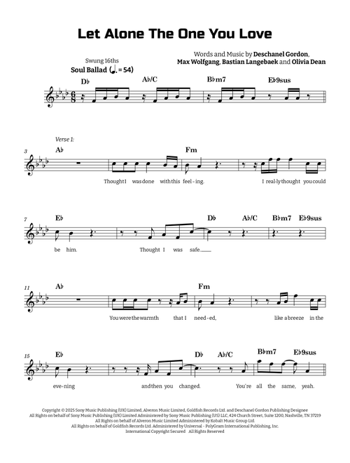 Let Alone The One You Love (Arr. Guilherme Correa) - Olivia Dean (Lead Sheet - Fake Book)