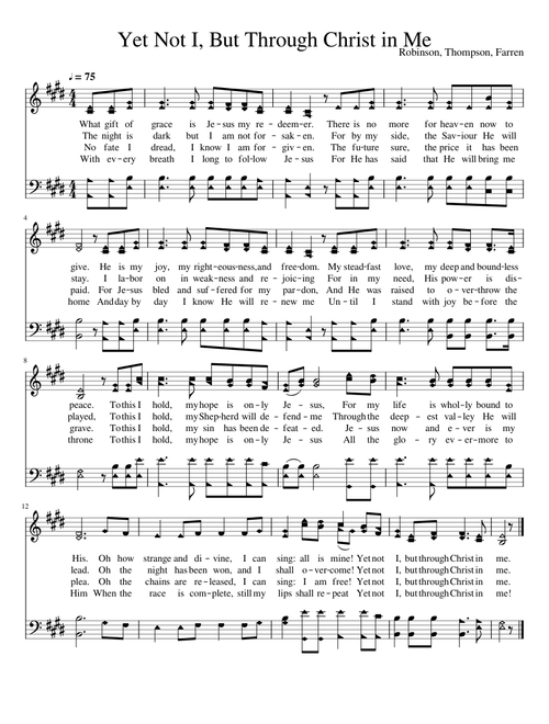 Yet Not I, But Through Christ in Me - SATB One Page Handout.