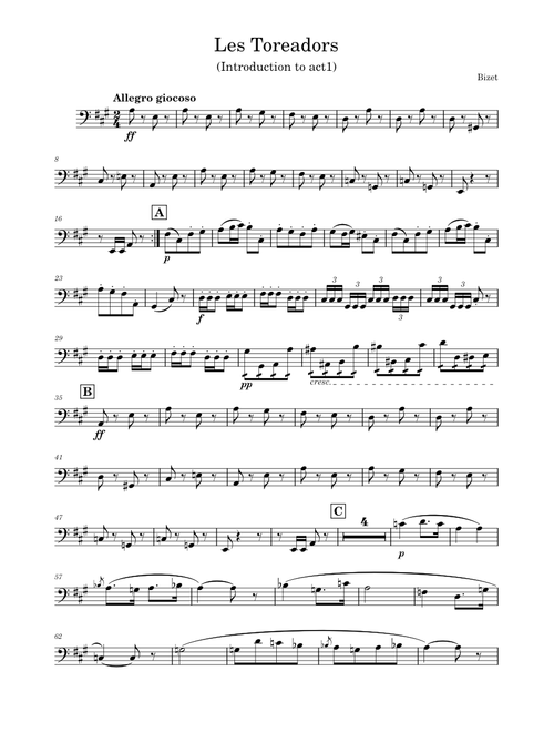 Les Toréadors – Georges Bizet Les Toreadors - Cello part isolated