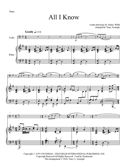 All I Know (Arr. Tracy L Icenogle) - Art Garfunkel (Cello and Piano)