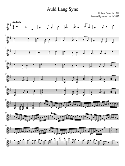 Auld Lang Syne - Robert Burns - Arranged by Amy Lee