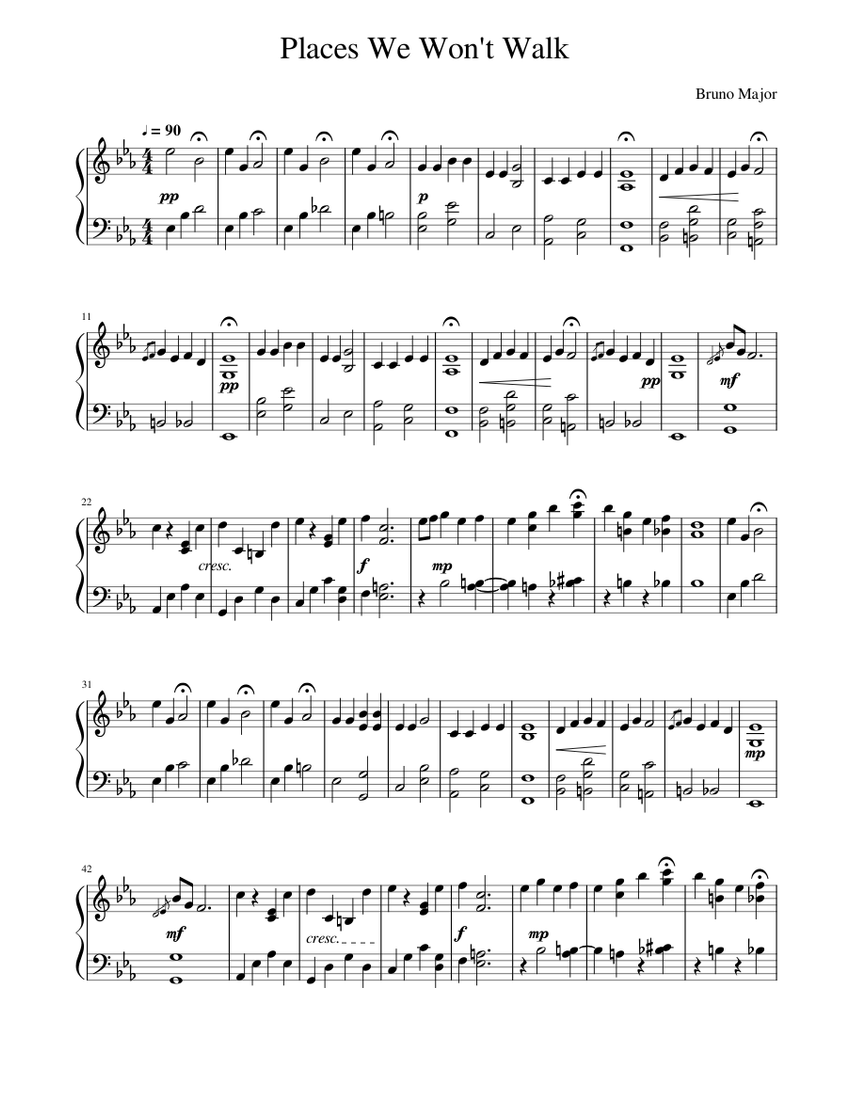 Places We Don't Walk Sheet Music for Piano (Solo) Easy