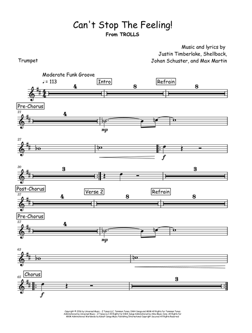 Can't Stop The Feeling! (Arr. David Lartey) - Justin Timberlake (Trumpet Solo)