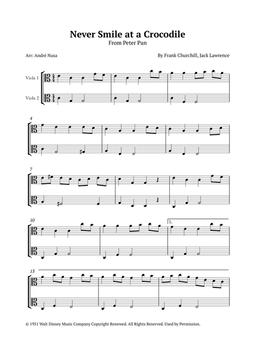 Never Smile At A Crocodile (Arr. André Nusa) - Jack Lawrence, Frank Churchill (Viola Duet)