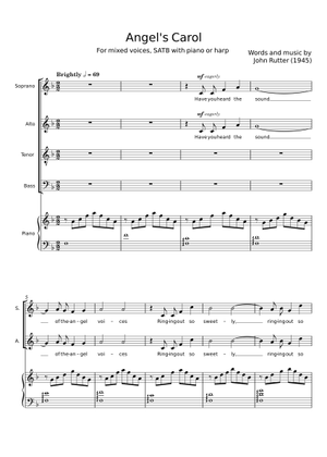 Angels' Carol - John Rutter Sheet Music for Harp, Synthesizer (Mixed ...