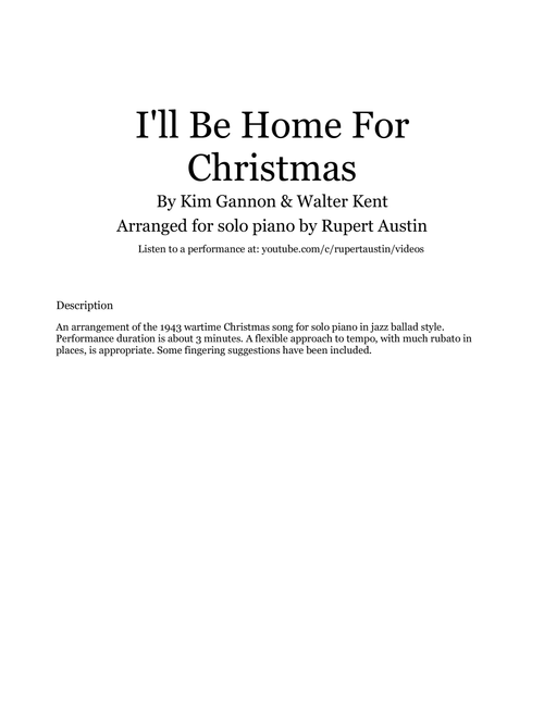 I'll Be Home For Christmas (Arr. Rupert Austin) - Rascal Flatts (Piano Solo)