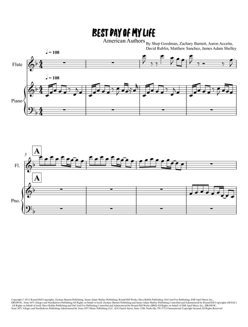 Best Day Of My Life (Arr. Grant Golding) - American Authors (Flute and Piano)