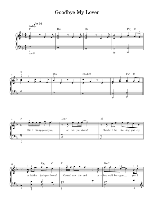 Goodbye My Lover - Easy Piano (Solo)