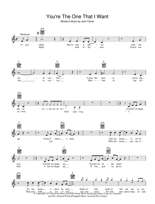 You're The One That I Want (from Grease) - John Travolta, Olivia Newton-John (Lead Sheet - Fake Book)