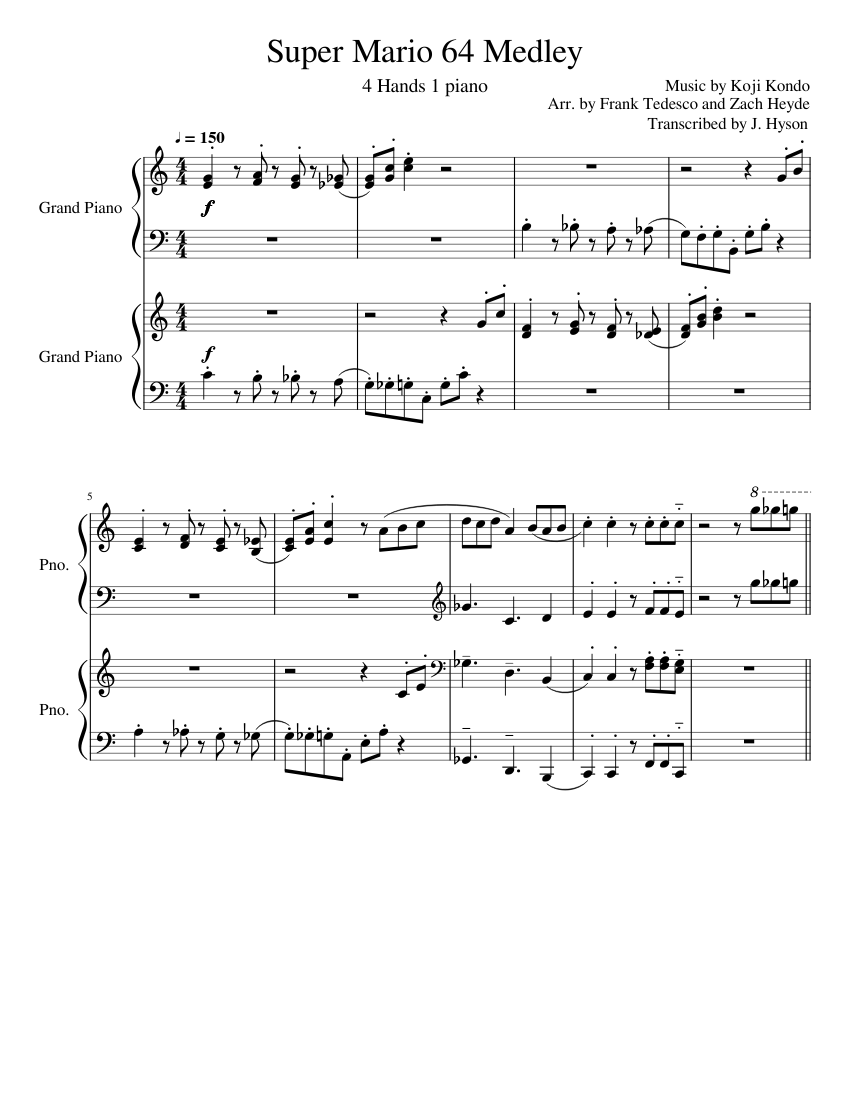 Super Mario 64 Medley Sheet Music for Piano (Piano Four Hand