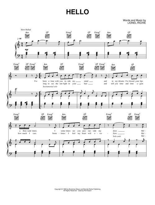 Hello - Lionel Richie (Piano-Vocal-Guitar)