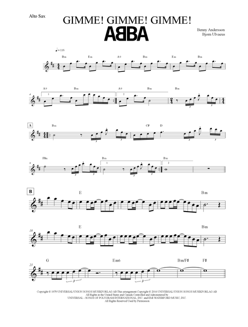 Gimme! Gimme! Gimme! (A Man After Midnight) (Arr. Leo Silva) - ABBA (Alto Sax Solo)