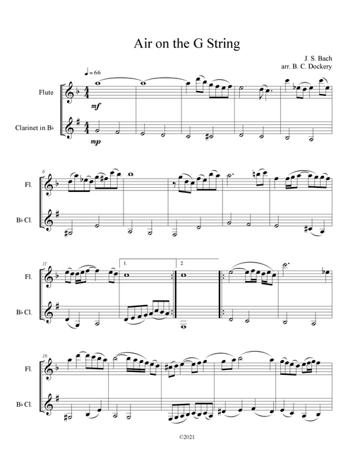 Air on the G String (Flute and Clarinet Duet) (Arr. B. C. Dockery) - J S Bach (Instrumental Duet)