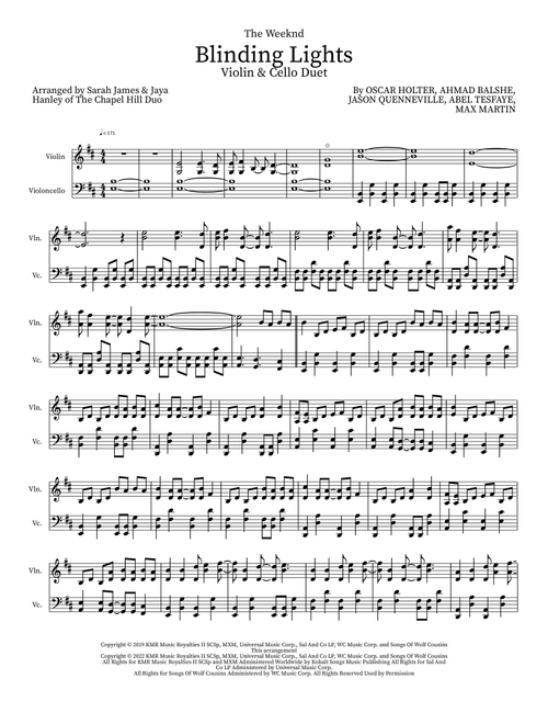 Blinding Lights (Arr. Sarah James & Jaya Hanley of The Chapel Hill Duo) - The Weeknd (Instrumental Duet)