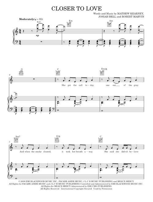 Closer to love - Mat Kearney (Piano-Vocal-Guitar)