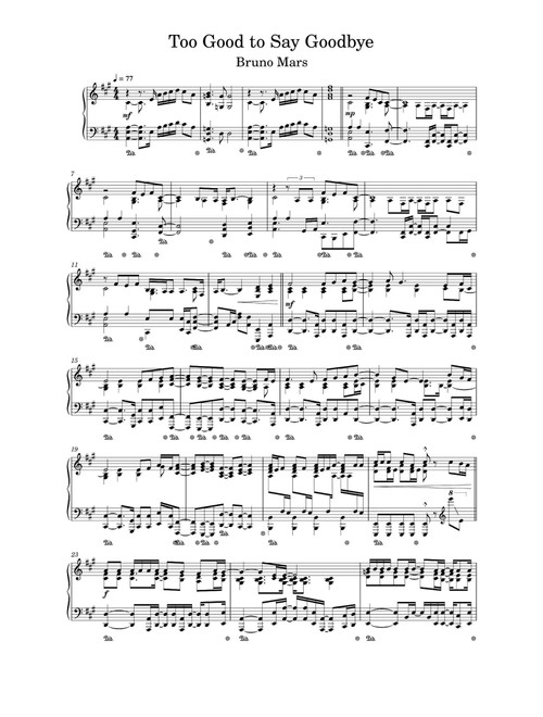 Too Good To Say Goodbye (Arr. Bruno Mars) (Piano Solo)