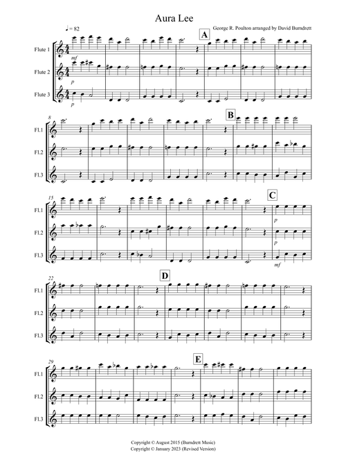 Aura Lee for Flute Trio (Arr. David Burndrett) - Traditional (Small Ensemble)