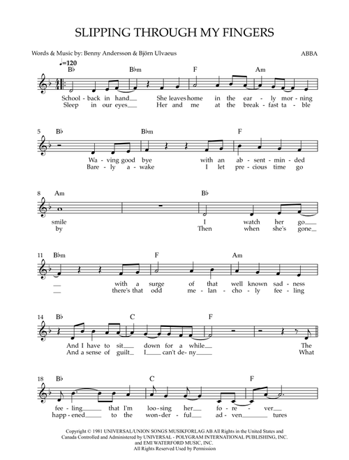 Slipping Through My Fingers (Arr. Karen Gueiros) - ABBA (Lead Sheet - Fake Book)