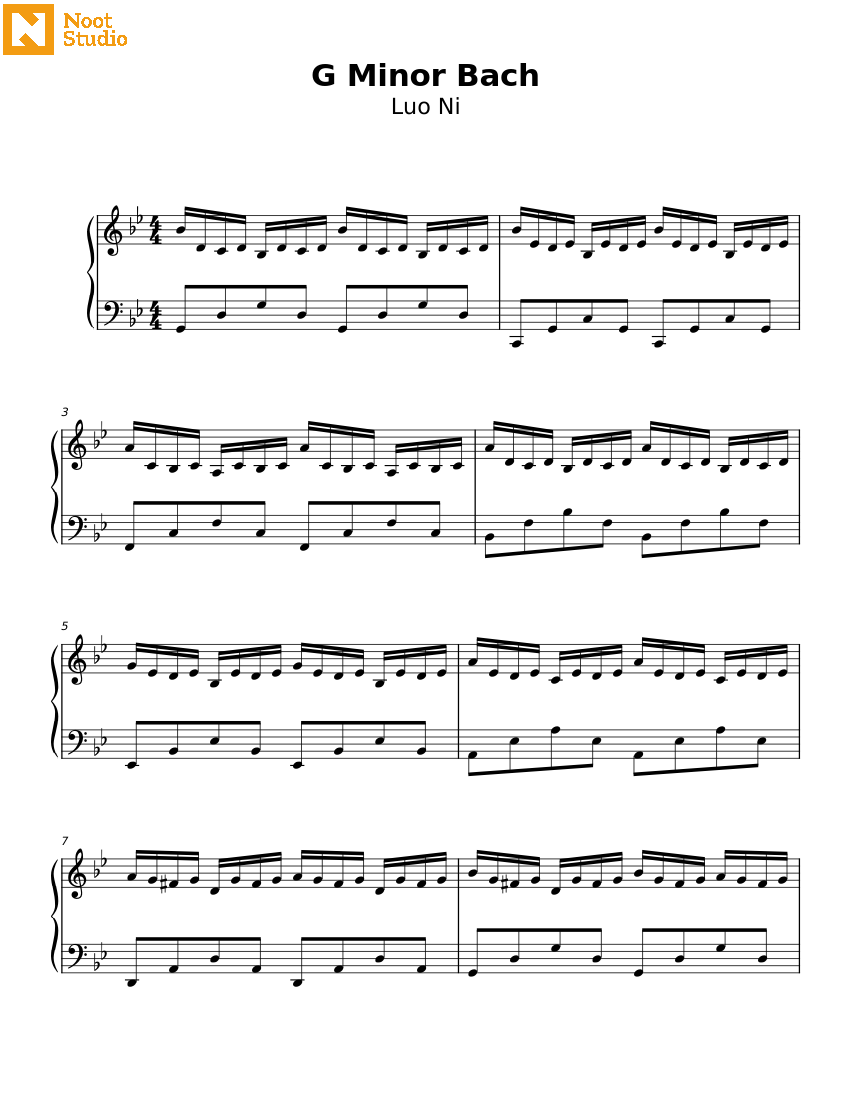 G Minor Bach by Luo Ni Sheet music for Piano (Solo)
