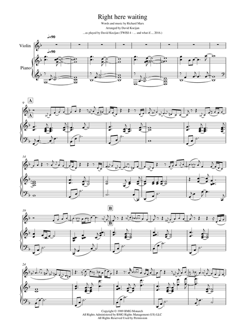 Right Here Waiting (Arr. David Kocijan) - Richard Marx (Violin and Piano)