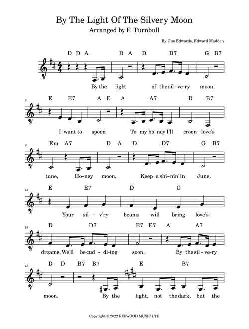 By The Light Of The Silvery Moon (Arr. F. Turnbull) - Billy Murray (Piano-Vocal-Guitar (Piano Accompaniment))