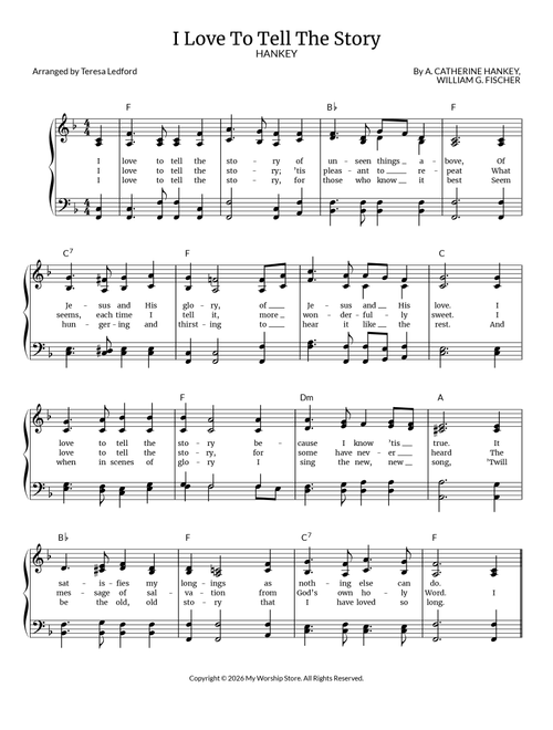 I Love To Tell The Story (Arr. Teresa Ledford) - William G Fischer (Piano-Vocal-Guitar)