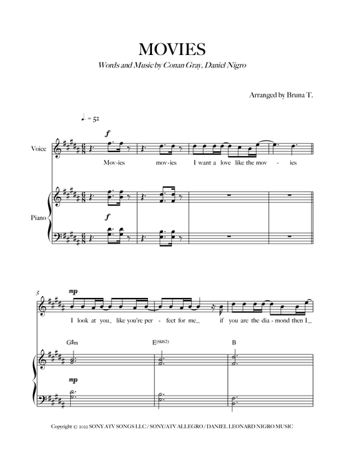 Movies (Arr. Bruna T.) - Conan Gray (Piano Vocal)