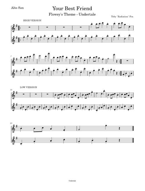 Your Best Friend – Toby Fox Undertale - Your Best Friend Floweys Theme Alto Sax