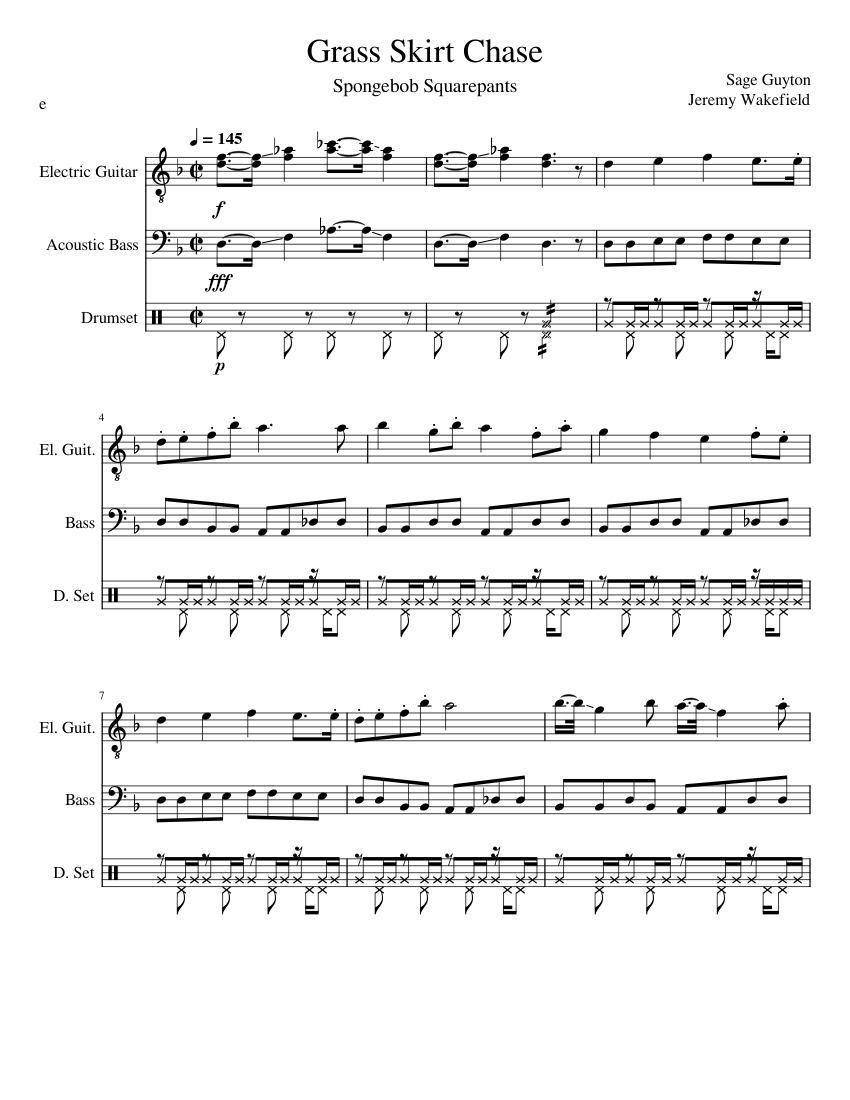 Grass Skirt Chase Spongebob Squarepants Sheet music for Guitar Bass guitar Drum group Mixed Trio Musescore