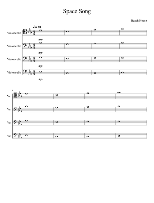 Space Song for Cello Quartet