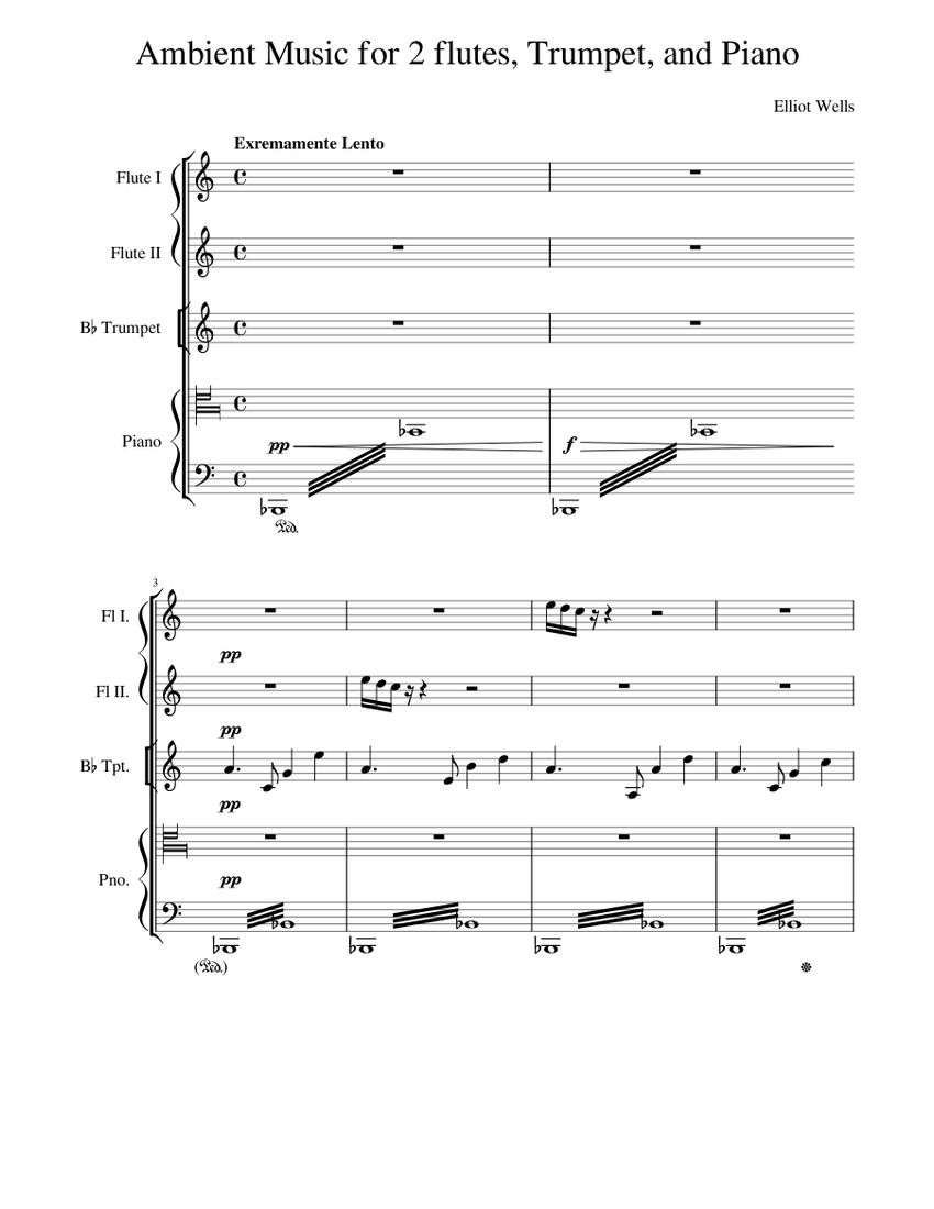 Ambient Music for 2 flutes, Trumpet, and Piano Sheet music for Piano ...