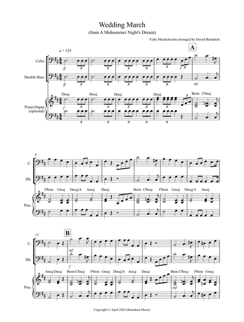 Wedding March (from A Midsummer Night's Dream) for Cello and Double Bass Duet (Arr. David Burndrett) - Felix Mendelssohn (Instrumental Duet)