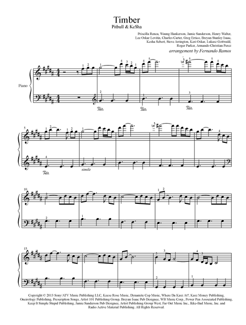 Timber (Arr. Fernando Ramos) - Pitbull Featuring Ke$Ha (Piano Solo)